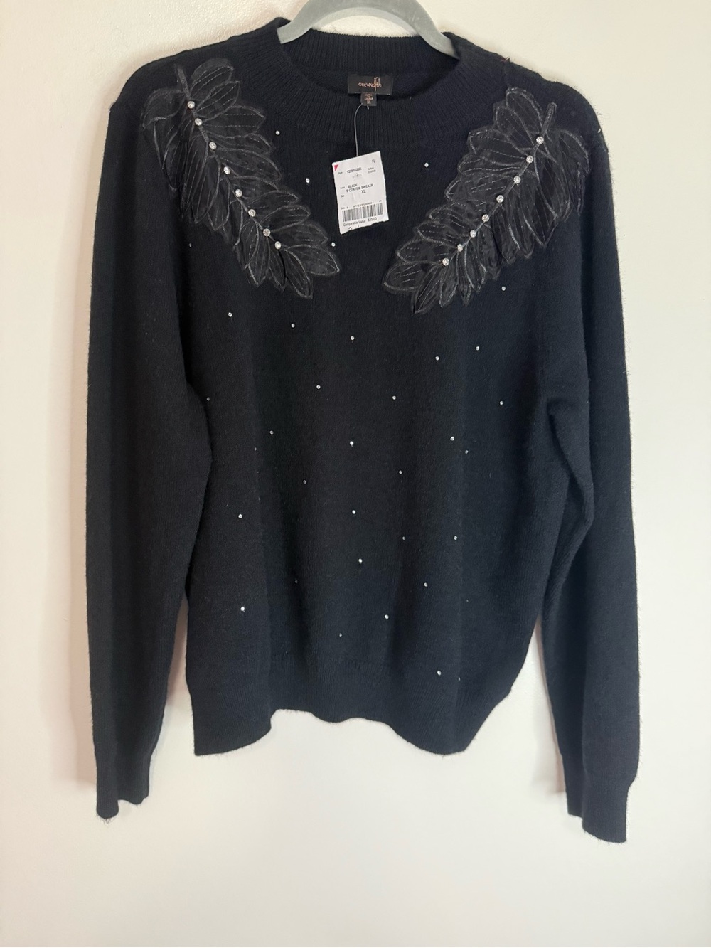 Ontwelfth NWT Women's Black Embellished Crewneck Sweater in size XL